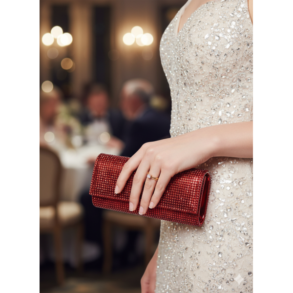 Evening Bag - Jeweled Acrylic Beads w/ Flap - Red -BG-100317R